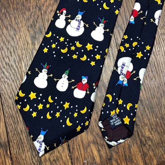 Jonathan Bennett 100% Silk Navy Blue Snowman Tie - Picture 8 of 11